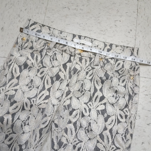 7 For All Mankind | Women's Cream And Gold Tone Lace Pattern Pant - Picture 10 of 12